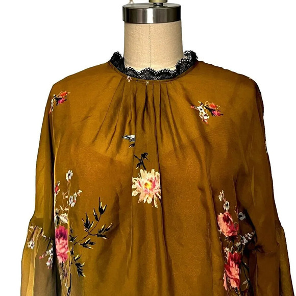 Joie Women's Silk Floral Gold Long Sleeve Peplum Blouse W/ Camisole Sz Small - Picture 5 of 11
